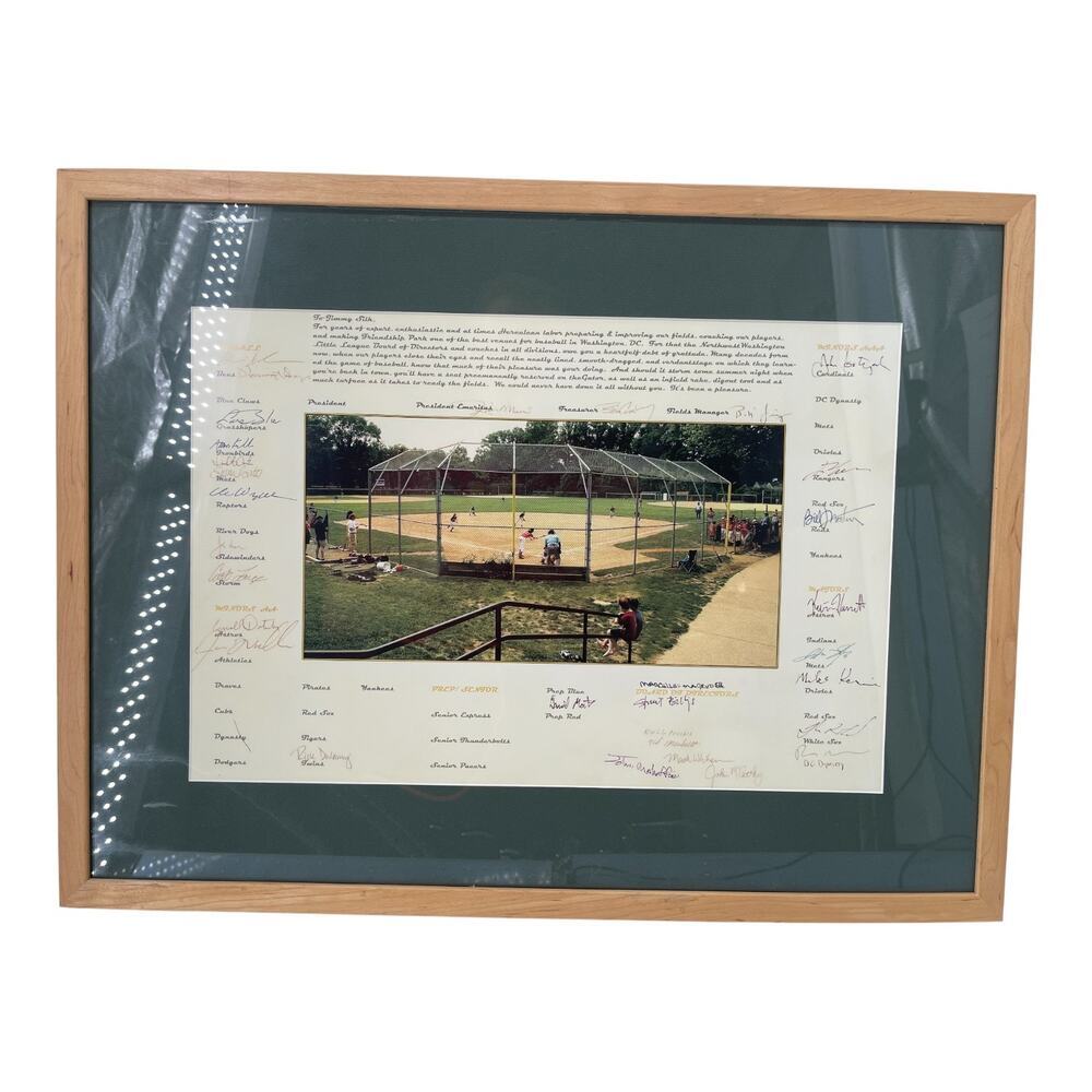 Framed Signed Baseball Field Photograph with Multiple Autographs Washington DC